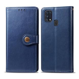 For Galaxy M31 Retro Solid Color Leather Buckle Phone Case with Lanyard & Photo Frame & Card Slot & Wallet & Stand Function(Blue)