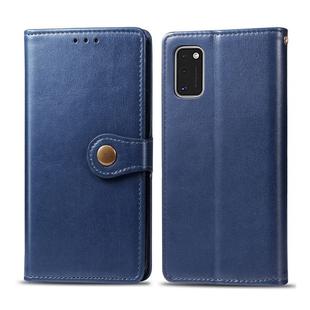 For Galaxy A41 Retro Solid Color Leather Buckle Phone Case with Lanyard & Photo Frame & Card Slot & Wallet & Stand Function(Blue)