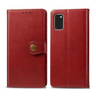 For Galaxy A41 Retro Solid Color Leather Buckle Phone Case with Lanyard & Photo Frame & Card Slot & Wallet & Stand Function(Red)