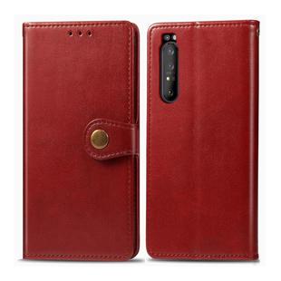 For Sony Xperia 1 II Retro Solid Color Leather Buckle Phone Case with Lanyard & Photo Frame & Card Slot & Wallet & Stand Function(Red)