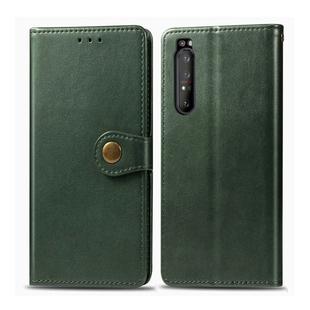 For Sony Xperia 1 II Retro Solid Color Leather Buckle Phone Case with Lanyard & Photo Frame & Card Slot & Wallet & Stand Function(Green)