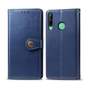 For Huawei Y7P Retro Solid Color Leather Buckle Phone Case with Lanyard & Photo Frame & Card Slot & Wallet & Stand Function(Blue)