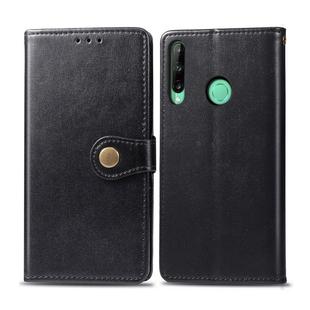 For Huawei Y7P Retro Solid Color Leather Buckle Phone Case with Lanyard & Photo Frame & Card Slot & Wallet & Stand Function(Black)