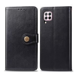 For Huawei P40 Lite/Nova 7i/Nova 6se Retro Solid Color Leather Buckle Phone Case with Lanyard & Photo Frame & Card Slot & Wallet & Stand Function(Black)
