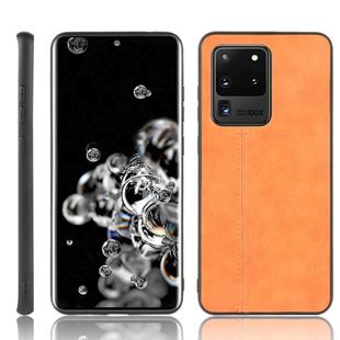 For Galaxy S20 Ultra Shockproof Sewing Cow Pattern Skin PC + PU + TPU Case(Orange)