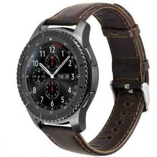 For Huami 1s/ Huami 2 / Ticwatch1 / Ticwatch Pro / Samsung Galaxy Watch 46mm / Samsung S3 / Huawei Watch 2 Pro / Huawei GT / Huawei Glory Magic First Layer Cowhide Crazy Horse Pattern Watch Band(Dark Brown)