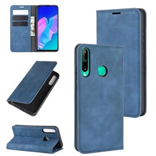 For Huawei P40 lite E Retro-skin Business Magnetic Suction Leather Case with Holder & Card Slots & Wallet(Dark Blue)