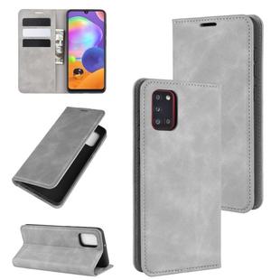 For Galaxy A31 Retro-skin Business Magnetic Suction Leather Case with Holder & Card Slots & Wallet(Grey)