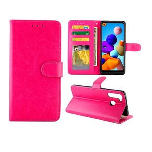 For Galaxy A21 Crazy Horse Texture Leather Horizontal Flip Protective Case with Holder & Card Slots & Wallet & Photo Frame(Magenta)