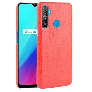 For OPPO Realme C3 with Fingerprint Hole Shockproof Crocodile Texture PC + PU Case(Red)
