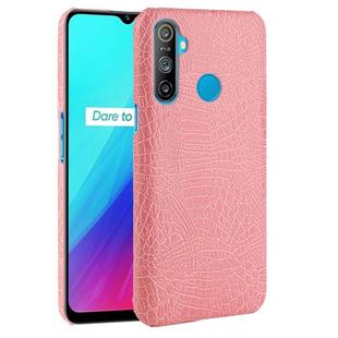 For OPPO Realme C3 with Fingerprint Hole Shockproof Crocodile Texture PC + PU Case(Pink)