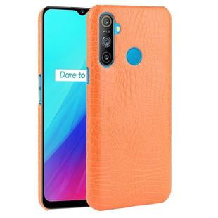 For OPPO Realme C3 with Fingerprint Hole Shockproof Crocodile Texture PC + PU Case(Orange)