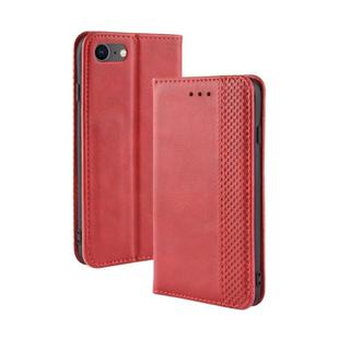 For iPhone SE 2022 / SE 2020 Magnetic Buckle Retro Crazy Horse Texture Horizontal Flip Leather Case with Holder & Card Slots & Photo Frame(Red)