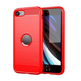 For  iPhone SE 2022 / SE 2020 Brushed Texture Carbon Fiber TPU Case(Red)