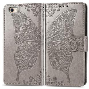 For iPhone SE 2022 / SE 2020 Butterfly Love Flower Embossed Horizontal Flip Leather Case with Bracket / Card Slot / Wallet / Lanyard(Gray)