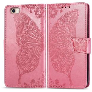 For iPhone SE 2022 / SE 2020 Butterfly Love Flower Embossed Horizontal Flip Leather Case with Bracket / Card Slot / Wallet / Lanyard(Pink)