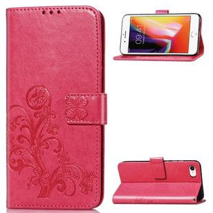 For iPhone SE 2022 / SE 2020 Four-leaf Clasp Embossed Buckle Mobile Phone Protection Leather Case with Lanyard & Card Slot & Wallet & Bracket Function(Magenta)