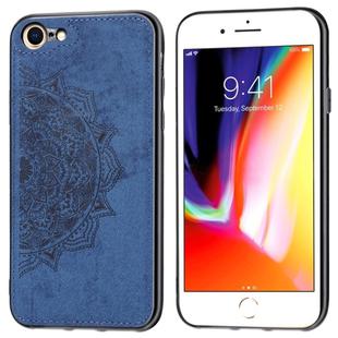 For iPhone SE 2022 / SE 2020 Mandala Embossed Cloth Cover PC + TPU Mobile Phone Case with Magnetic Function and Hand Strap(Blue)
