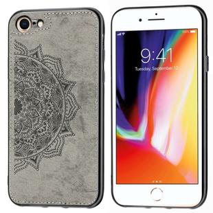 For iPhone SE 2022 / SE 2020 Mandala Embossed Cloth Cover PC + TPU Mobile Phone Case with Magnetic Function and Hand Strap(Gray)