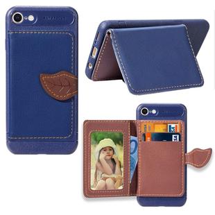 For iPhone SE 2022 / SE 2020 Leaf Buckle Litchi Texture Card Holder PU + TPU Case with Card Slot & Wallet & Holder & Photo Frame(Blue)