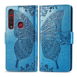 For Moto G8 Play  Butterfly Love Flower Embossed Horizontal Flip Leather Case with Bracket / Card Slot / Wallet / Lanyard(Blue)