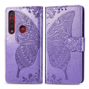 For Moto G8 Play  Butterfly Love Flower Embossed Horizontal Flip Leather Case with Bracket / Card Slot / Wallet / Lanyard(Light Purple)