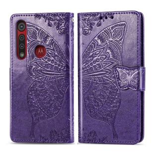 For Moto G8 Play  Butterfly Love Flower Embossed Horizontal Flip Leather Case with Bracket / Card Slot / Wallet / Lanyard(Dark Purple)