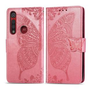 For Moto G8 Play  Butterfly Love Flower Embossed Horizontal Flip Leather Case with Bracket / Card Slot / Wallet / Lanyard(Pink)