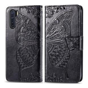 For OPPO F15/A91 Butterfly Love Flower Embossed Horizontal Flip Leather Case with Bracket / Card Slot / Wallet / Lanyard(Black)