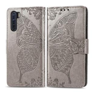 For OPPO F15/A91 Butterfly Love Flower Embossed Horizontal Flip Leather Case with Bracket / Card Slot / Wallet / Lanyard(Gray)