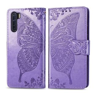 For OPPO F15/A91 Butterfly Love Flower Embossed Horizontal Flip Leather Case with Bracket / Card Slot / Wallet / Lanyard(Light Purple)