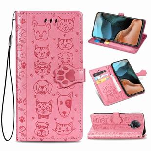 For Xiaomi Redmi K30 Pro Cute Cat and Dog Embossed Horizontal Flip Leather Case with Bracket / Card Slot / Wallet / Lanyard(Pink)