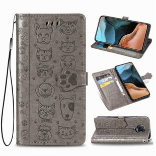 For Xiaomi Redmi K30 Pro Cute Cat and Dog Embossed Horizontal Flip Leather Case with Bracket / Card Slot / Wallet / Lanyard(Gray)