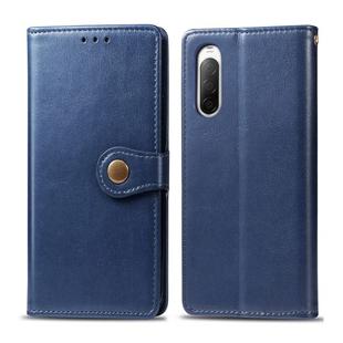 For Sony Xperia 10 II Retro Solid Color Leather Buckle Phone Case with Lanyard & Photo Frame & Card Slot & Wallet & Stand Function(Blue)