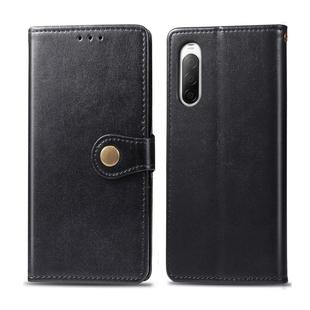 For Sony Xperia 10 II Retro Solid Color Leather Buckle Phone Case with Lanyard & Photo Frame & Card Slot & Wallet & Stand Function(Black)