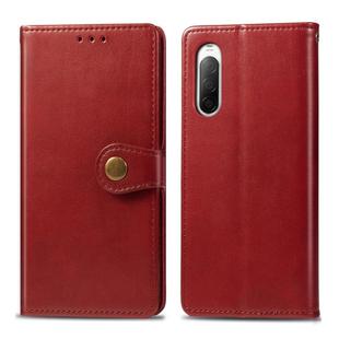 For Sony Xperia 10 II Retro Solid Color Leather Buckle Phone Case with Lanyard & Photo Frame & Card Slot & Wallet & Stand Function(Red)