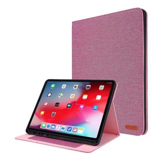 For iPad Pro 12.9(2020) Horizontal Flip TPU + Fabric PU Leather Protective Case with Name Card Clip(Rose Red)