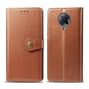 For Xiaomi Redmi K30 Pro Retro Solid Color Leather Buckle Phone Case with Lanyard & Photo Frame & Card Slot & Wallet & Stand Function(Brown)