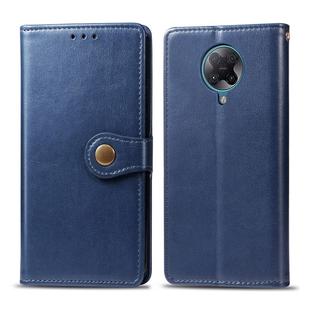 For Xiaomi Redmi K30 Pro Retro Solid Color Leather Buckle Phone Case with Lanyard & Photo Frame & Card Slot & Wallet & Stand Function(Blue)