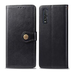 For OPPO Find X2 Retro Solid Color Leather Buckle Phone Case with Lanyard & Photo Frame & Card Slot & Wallet & Stand Function(Black)