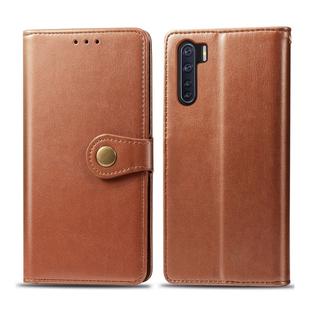 For OPPO F15/A91 Retro Solid Color Leather Buckle Phone Case with Lanyard & Photo Frame & Card Slot & Wallet & Stand Function(Brown)