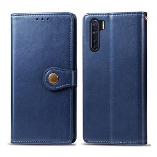 For OPPO F15/A91 Retro Solid Color Leather Buckle Phone Case with Lanyard & Photo Frame & Card Slot & Wallet & Stand Function(Blue)