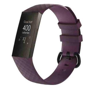 Diamond Pattern Silicone Watch Band for Fitbit Charge 3 Small Size：190*18mm(Dark Purple)