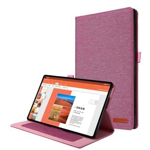 For Lenovo M10 Plus Horizontal Flip TPU + Fabric PU Leather Protective Case with Name Card Clip(Rose Red)