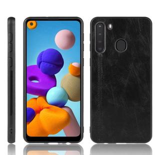 For Galaxy A21 Shockproof Sewing Cow Pattern Skin PC + PU + TPU Case(Black)