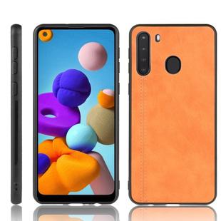 For Galaxy A21 Shockproof Sewing Cow Pattern Skin PC + PU + TPU Case(Orange)