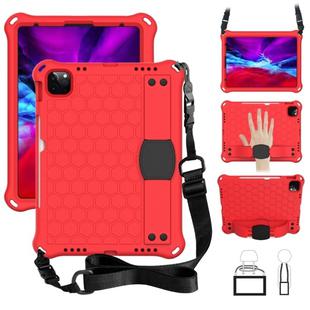 For iPad Pro 11 2020 Honeycomb Design EVA + PC Four Corner Anti Falling Flat Protective Shell With Straps(Red+Black)