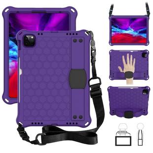 For iPad Pro 11 2020 Honeycomb Design EVA + PC Four Corner Anti Falling Flat Protective Shell With Straps(Purple+Black)