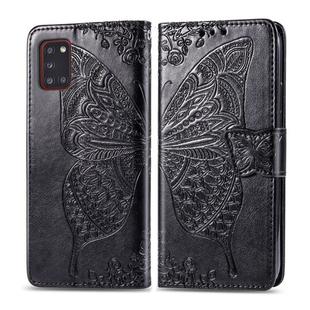 For Galaxy A31 Butterfly Love Flower Embossed Horizontal Flip Leather Case with Bracket / Card Slot / Wallet / Lanyard(Black)