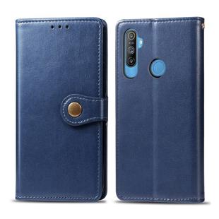For OPPO Realme C3 Retro Solid Color Leather Buckle Phone Case with Lanyard & Photo Frame & Card Slot & Wallet & Stand Function(Blue)